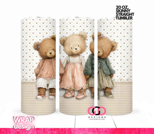 3 Girl Bears -  Digital tumbler wrap for 20 oz skinny straight tumbler