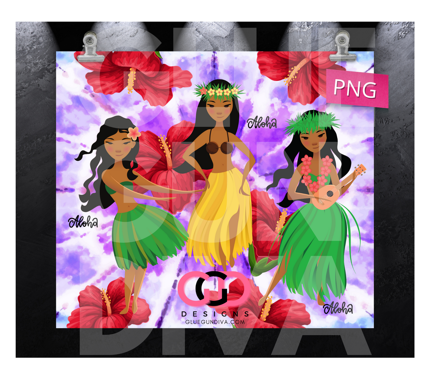 Aloha Hula Dancers -   Digital tumbler wrap for 20 oz skinny straight tumbler