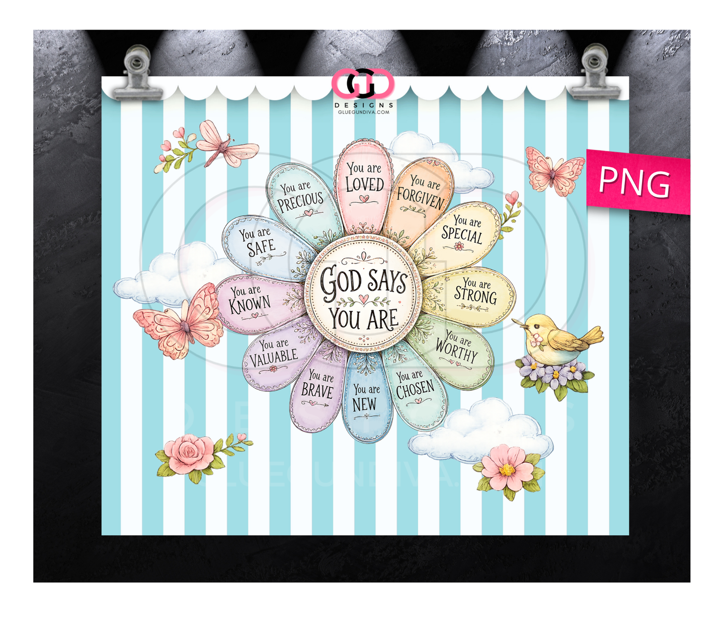 God Says You Are in Pastels-   Digital tumbler wrap for 20 oz skinny straight tumbler