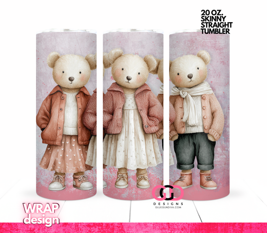 3 Standing Female Bears -  Digital tumbler wrap for 20 oz skinny straight tumbler