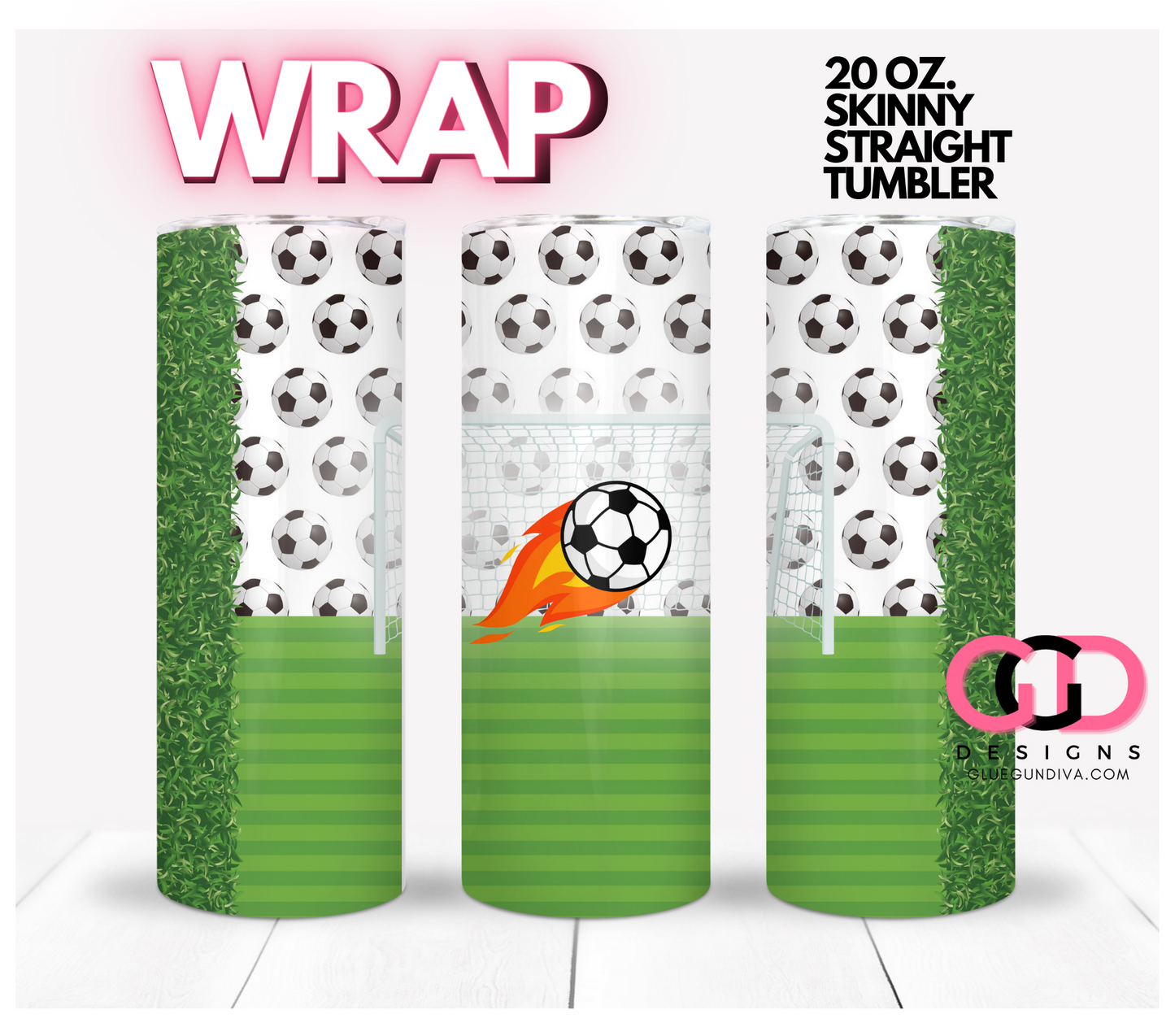 Soccer Field Fire Ball-   Digital tumbler wrap for 20 oz skinny straight tumbler