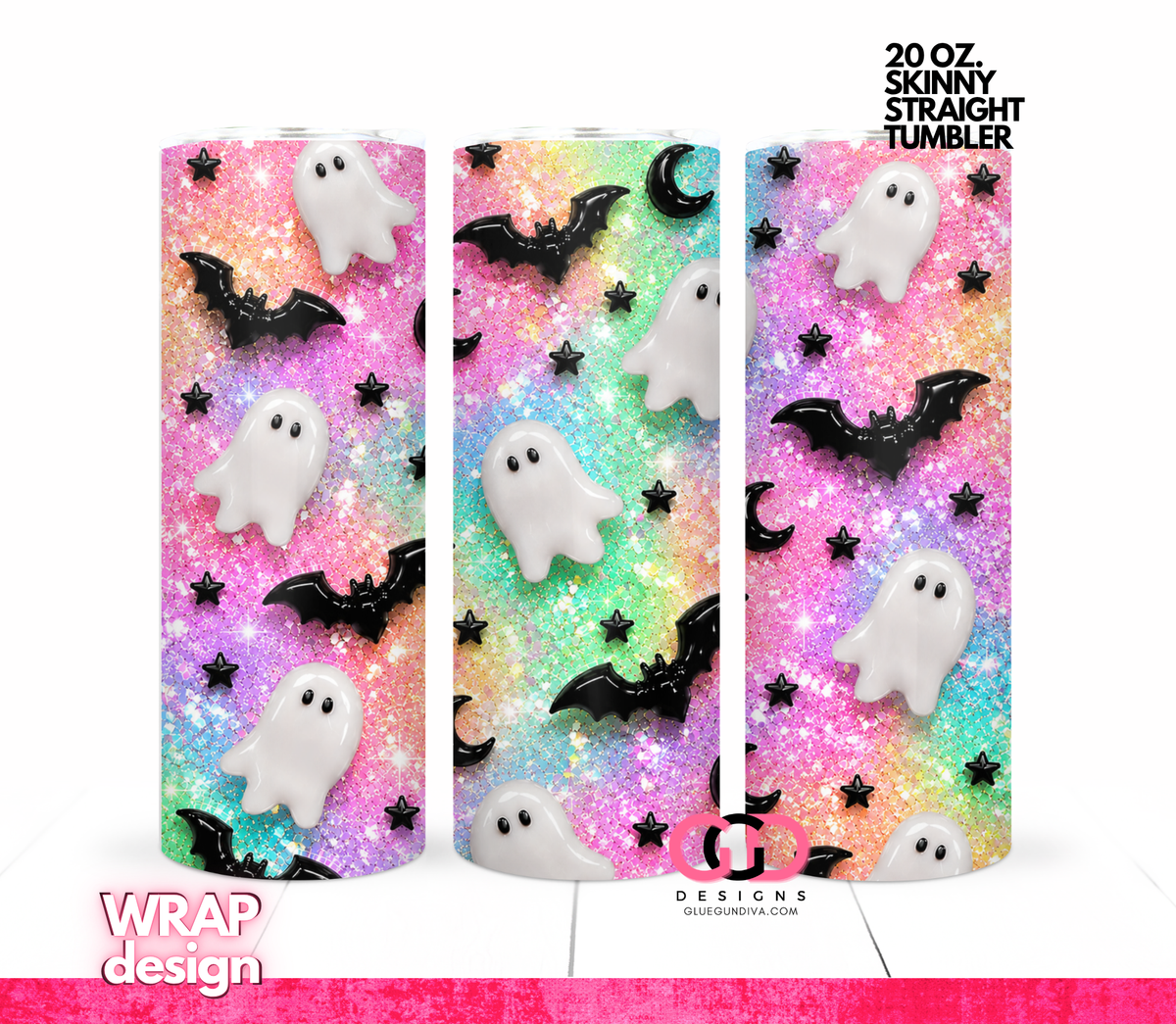 Glossy Ghosts Vibrant Pastels -  Digital tumbler wrap for 20 oz skinny straight tumbler