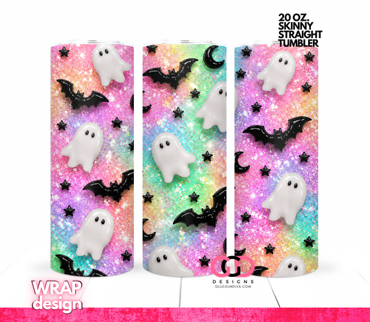 Glossy Ghosts Vibrant Pastels -  Digital tumbler wrap for 20 oz skinny straight tumbler