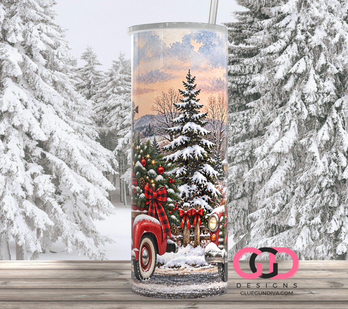 Vintage Truck By Farm -  Digital tumbler wrap for 20 oz skinny straight tumbler