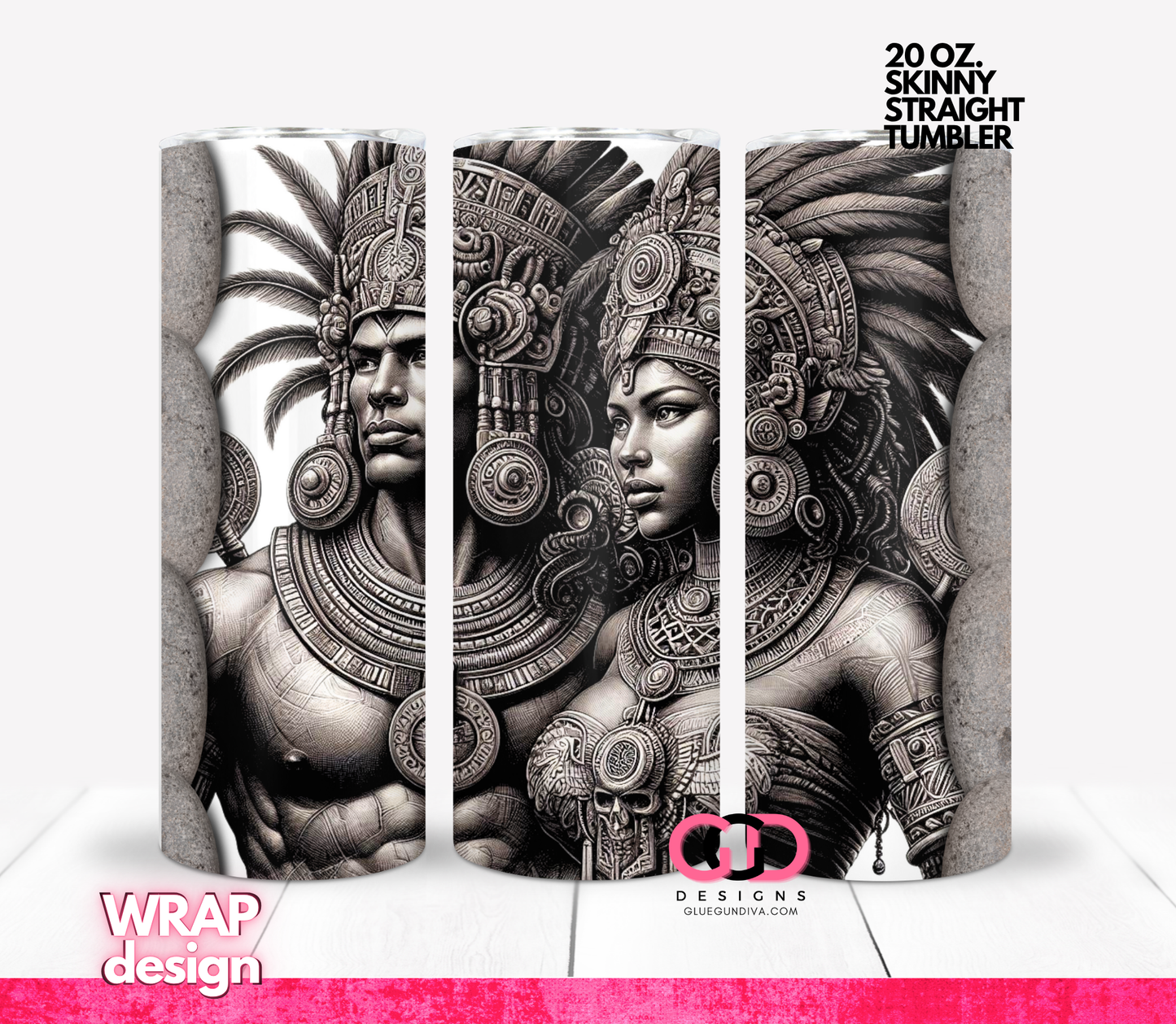 Inca Royalty 3 images -  Digital tumbler wrap for 20 oz skinny straight tumbler