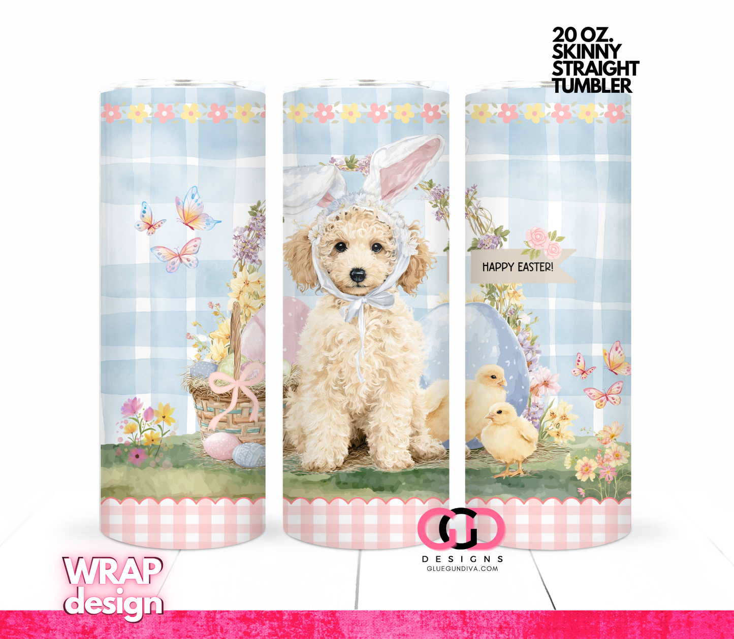 Poodle Easter Puppy White -  Digital tumbler wrap for 20 oz skinny straight tumbler