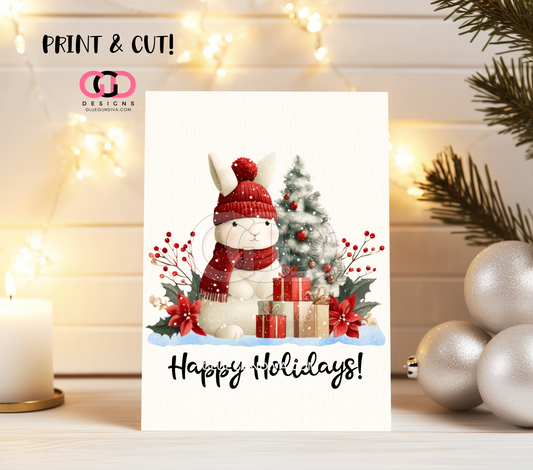 Bunny Happy Holidays Cards -  Print & Cut