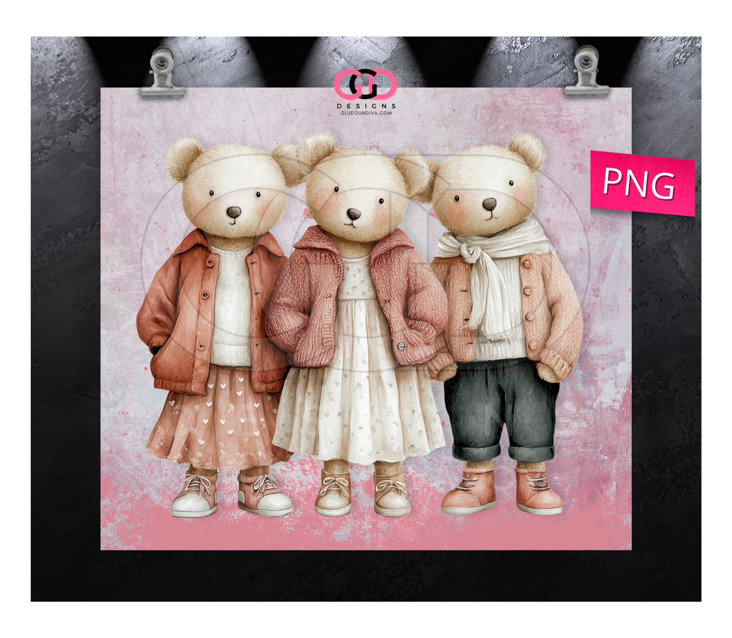 3 Standing Female Bears -  Digital tumbler wrap for 20 oz skinny straight tumbler