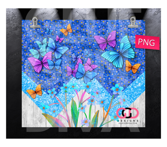 Forget me Nots and Butterflies-   Digital tumbler wrap for 20 oz skinny straight tumbler