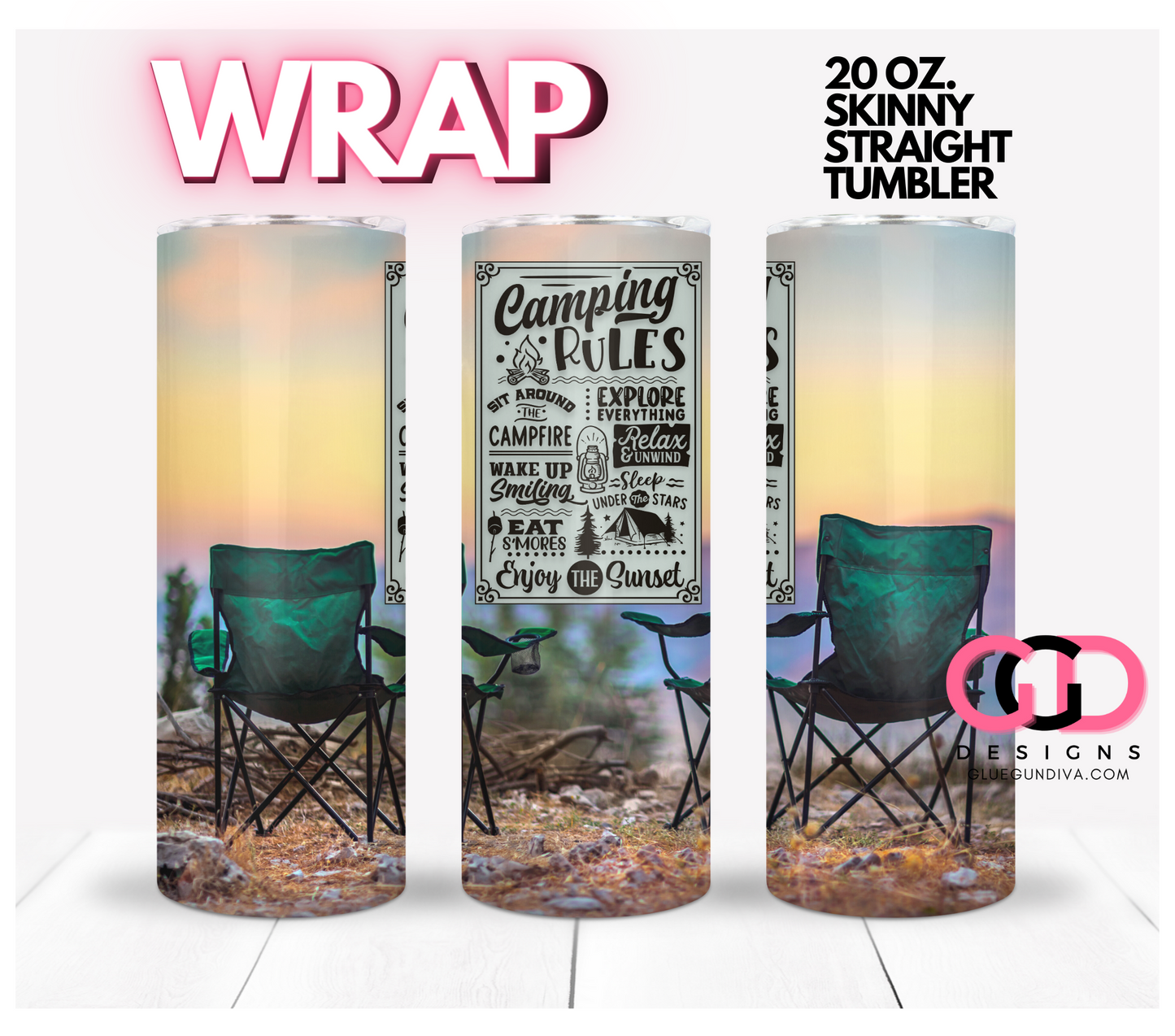 Camping Rules -   Digital tumbler wrap for 20 oz skinny straight tumbler