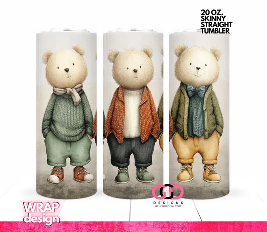 3 Standing Male Bears -  Digital tumbler wrap for 20 oz skinny straight tumbler