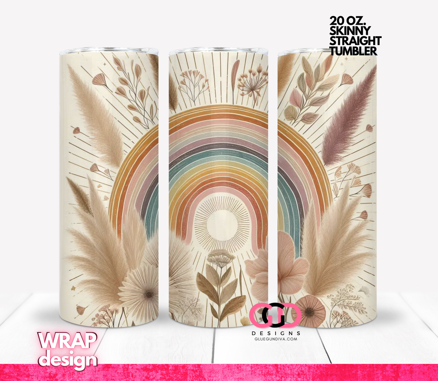Rainbow in Boho -   Digital tumbler wrap for 20 oz skinny straight tumbler