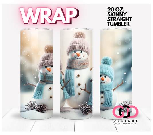 Adorable Snowman Trio-   Digital tumbler wrap for 20 oz skinny straight tumbler