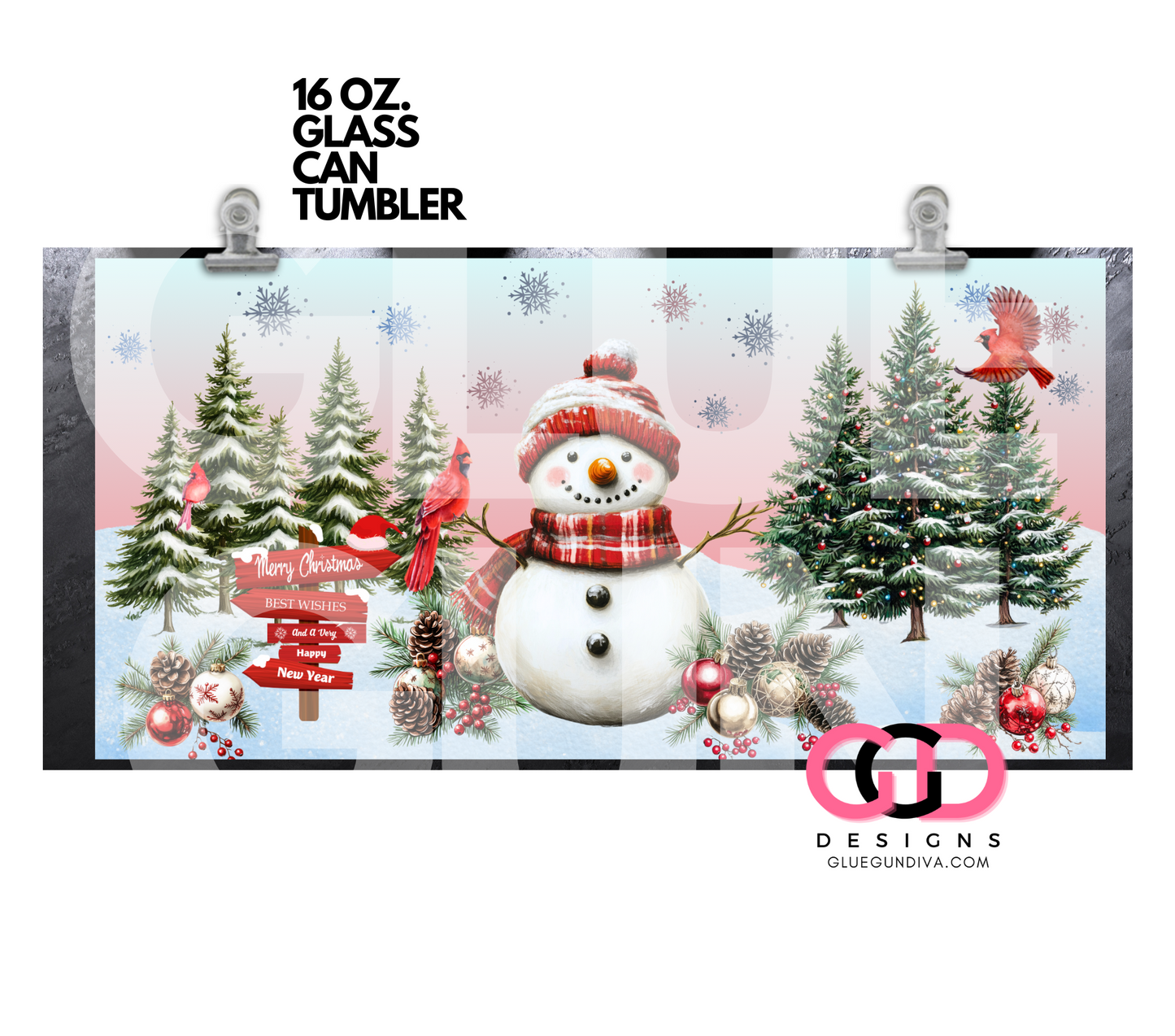 Christmas Snowman Forest-   Digital wrap for 16 oz glass can