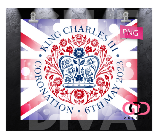 King Charles Coronoation Emblem-   Digital tumbler wrap for 20 oz skinny straight tumbler