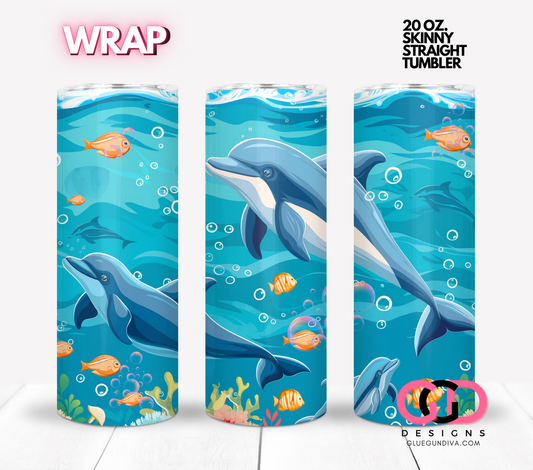 Dolphin Swim -  Digital tumbler wrap for 20 oz skinny straight tumbler