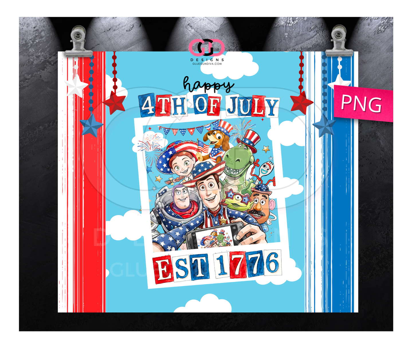 Toys Fourth of July-   Digital tumbler wrap for 20 oz skinny straight tumbler