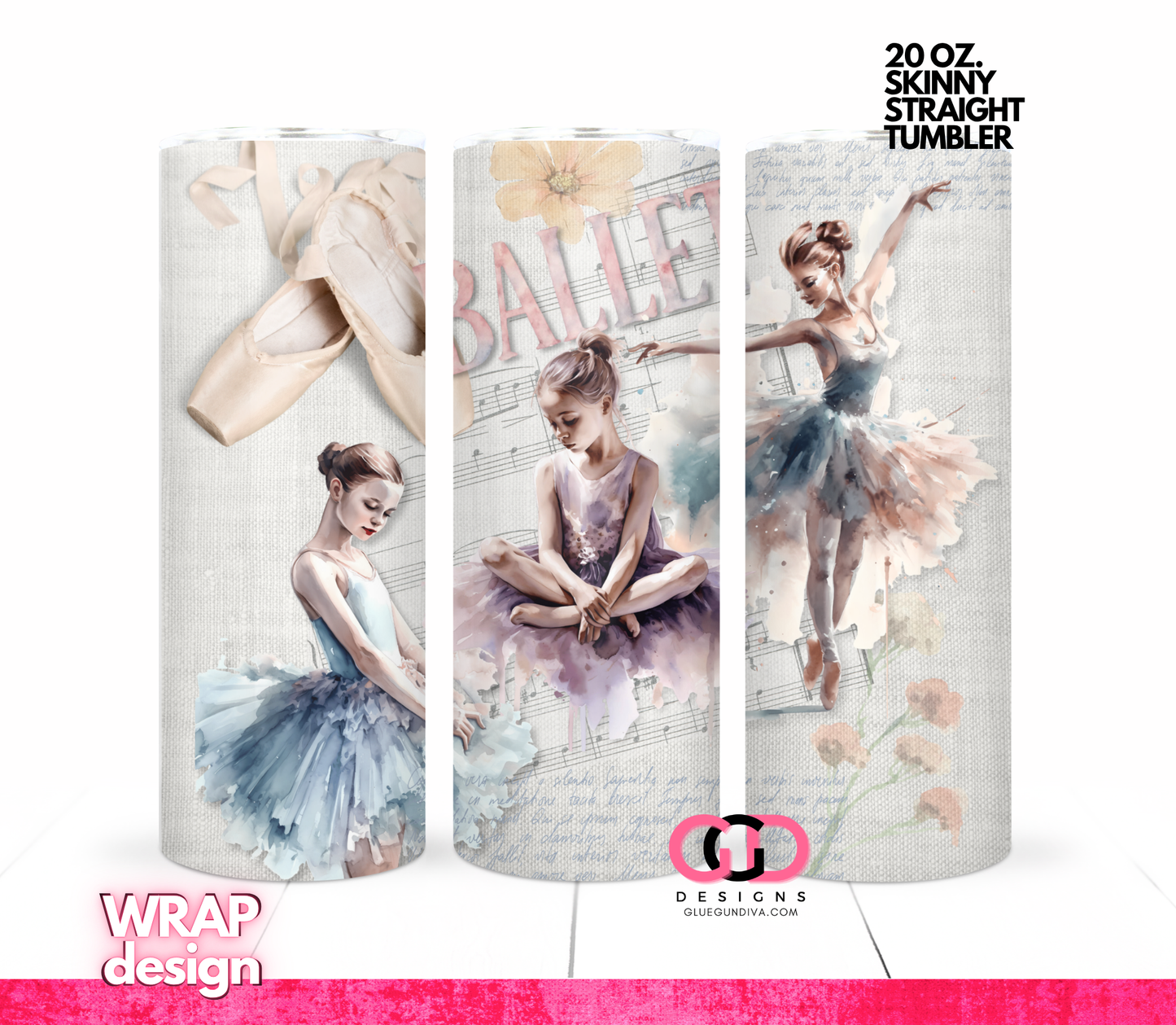 Ballet -  Digital tumbler wrap for 20 oz skinny straight tumbler