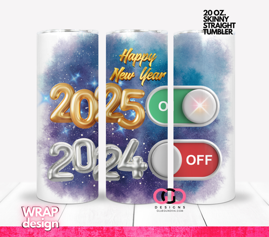 Happy New year 2025 watercolor - Digital tumbler wrap for 20 oz skinny straight tumbler