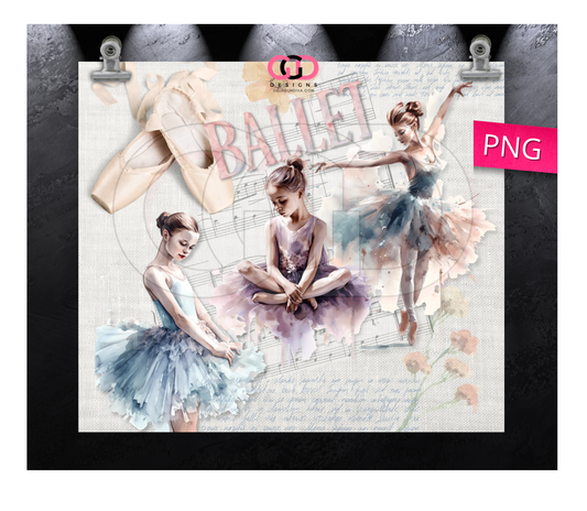 Ballet -  Digital tumbler wrap for 20 oz skinny straight tumbler