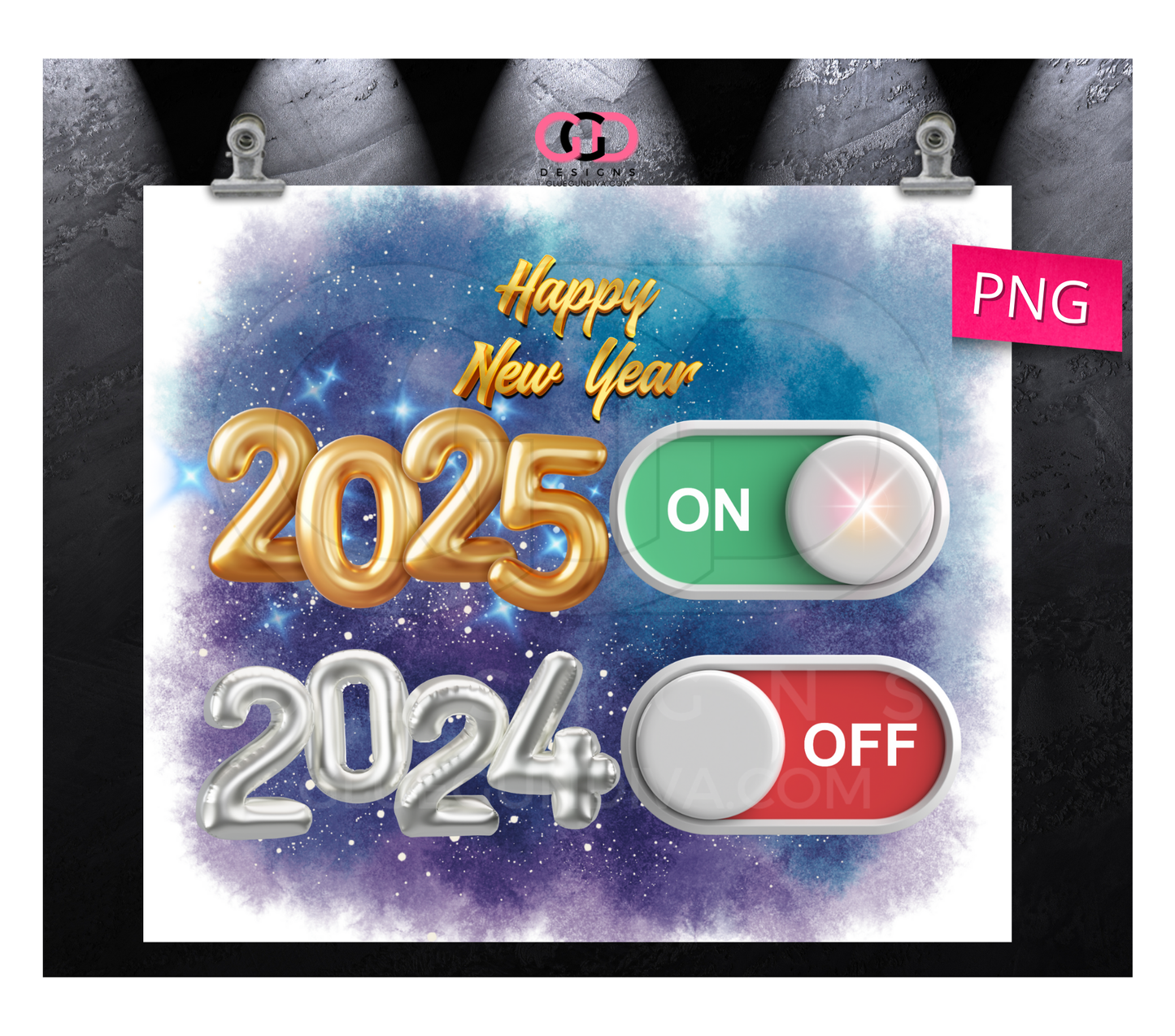 Happy New year 2025 watercolor - Digital tumbler wrap for 20 oz skinny straight tumbler