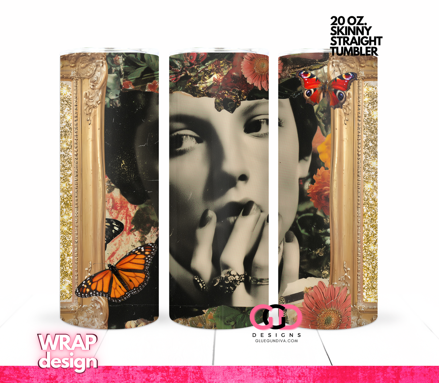 Glam Collage -   Digital tumbler wrap for 20 oz skinny straight tumbler