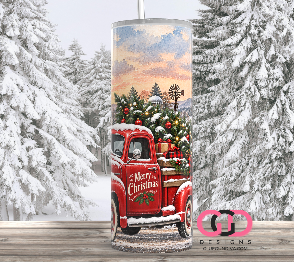 Vintage Truck By Farm -  Digital tumbler wrap for 20 oz skinny straight tumbler