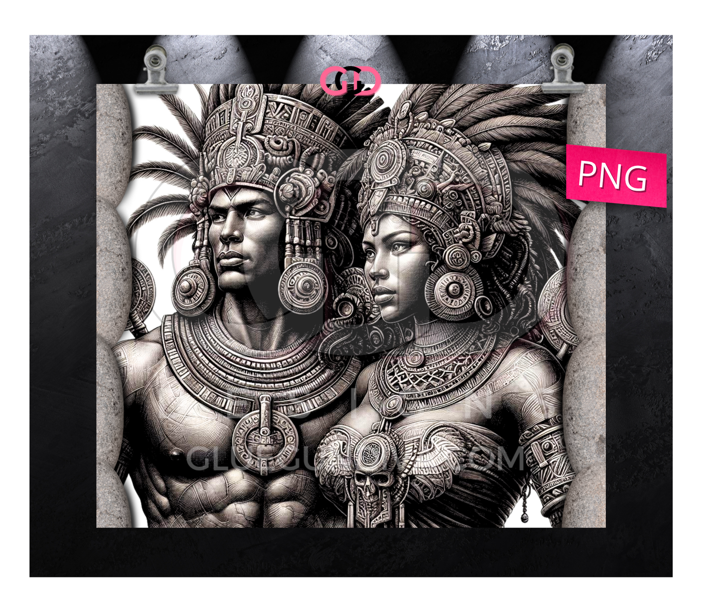 Inca Royalty 3 images -  Digital tumbler wrap for 20 oz skinny straight tumbler