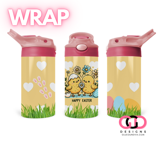 Happy Easter Chicks - Digital Flip Top Bottle Wrap for kid's bottles 12 oz