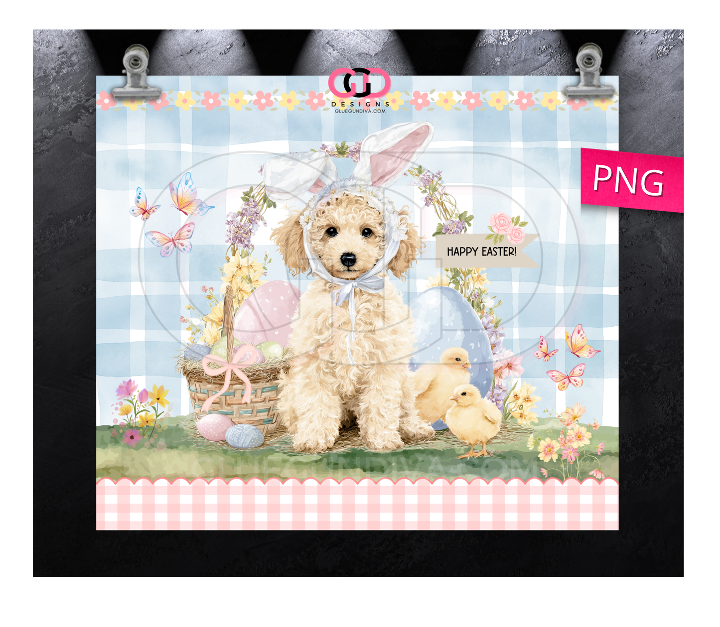 Poodle Easter Puppy White -  Digital tumbler wrap for 20 oz skinny straight tumbler