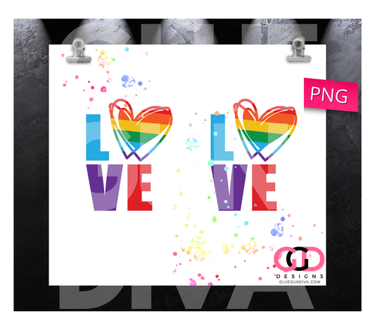 Love in Raibow Splash-  Digital tumbler wrap for 20 oz skinny straight tumbler