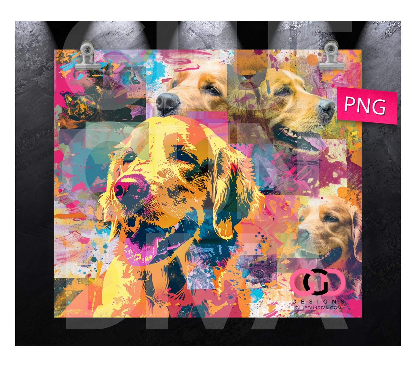 Golden Retriever Color Collage 2 -  Digital tumbler wrap for 20 oz skinny straight tumbler