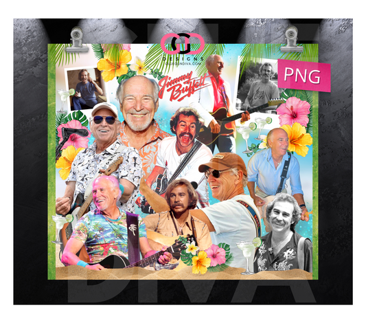 Jimmy Buffett Collage -   Digital tumbler wrap for 20 oz skinny straight tumbler