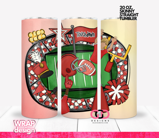 Red Football Team Touchdown-   Digital tumbler wrap for 20 oz skinny straight tumbler