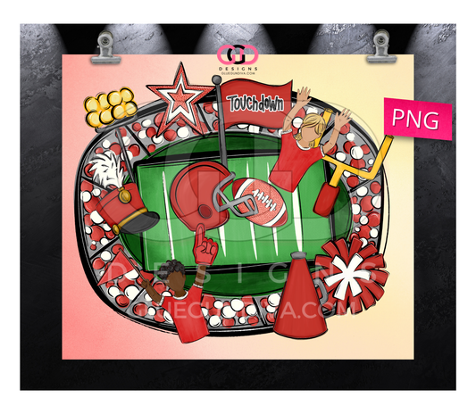 Red Football Team Touchdown-   Digital tumbler wrap for 20 oz skinny straight tumbler