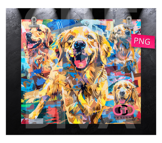 Golden Retriever Color Collage 1 -  Digital tumbler wrap for 20 oz skinny straight tumbler