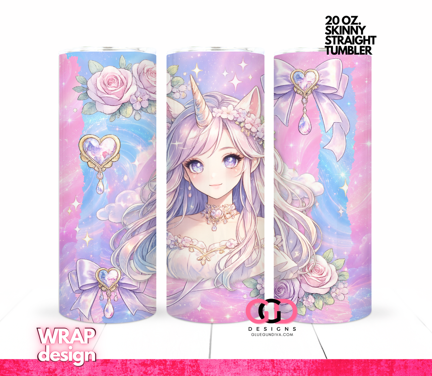 Unicorn Princess -   Digital tumbler wrap for 20 oz skinny straight tumbler