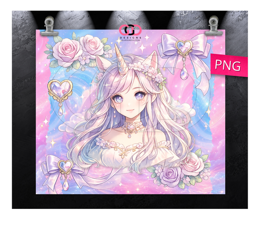 Unicorn Princess -   Digital tumbler wrap for 20 oz skinny straight tumbler