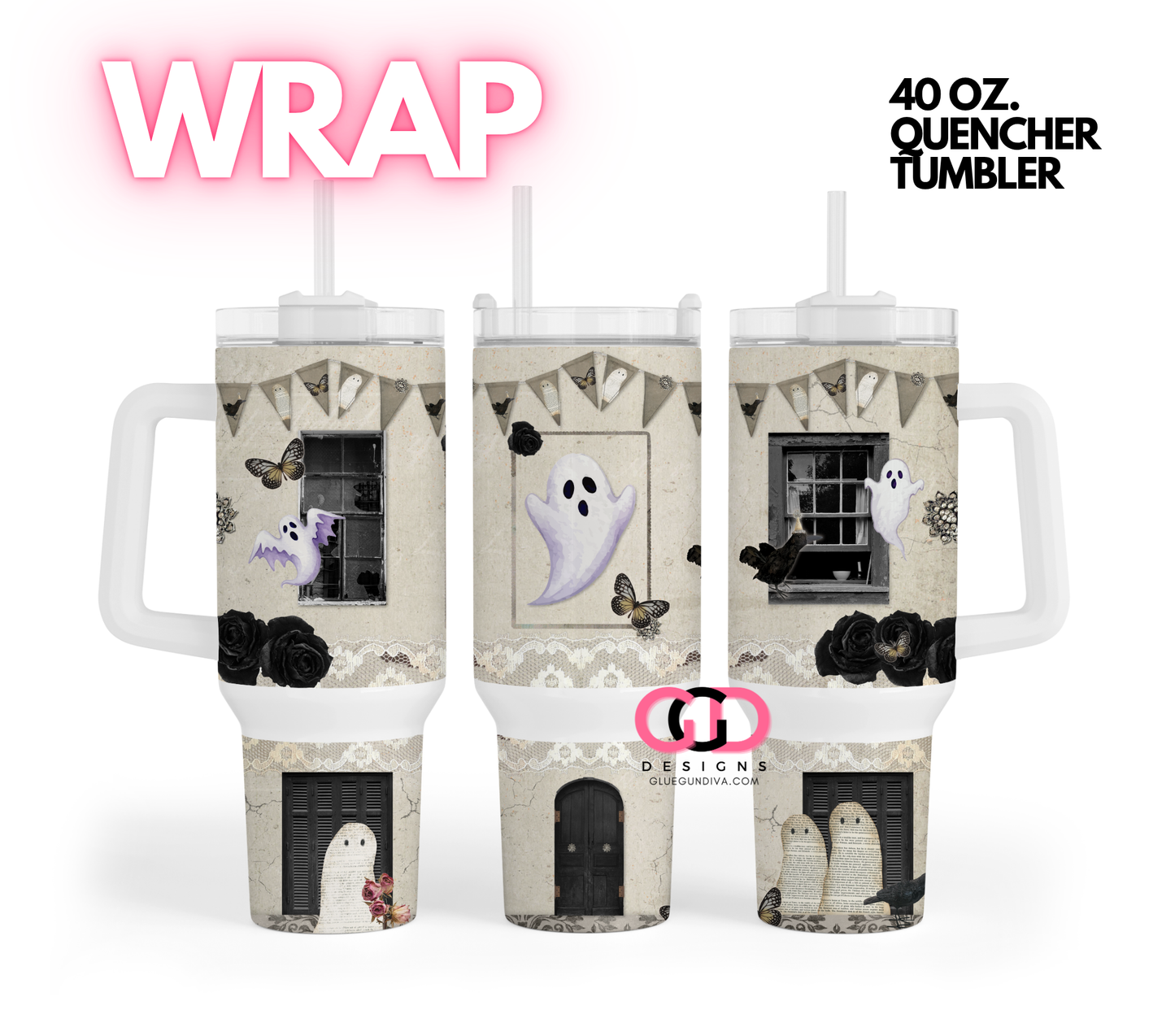 Gothic Haunted House -   Digital tumbler wrap for 40 oz tumbler