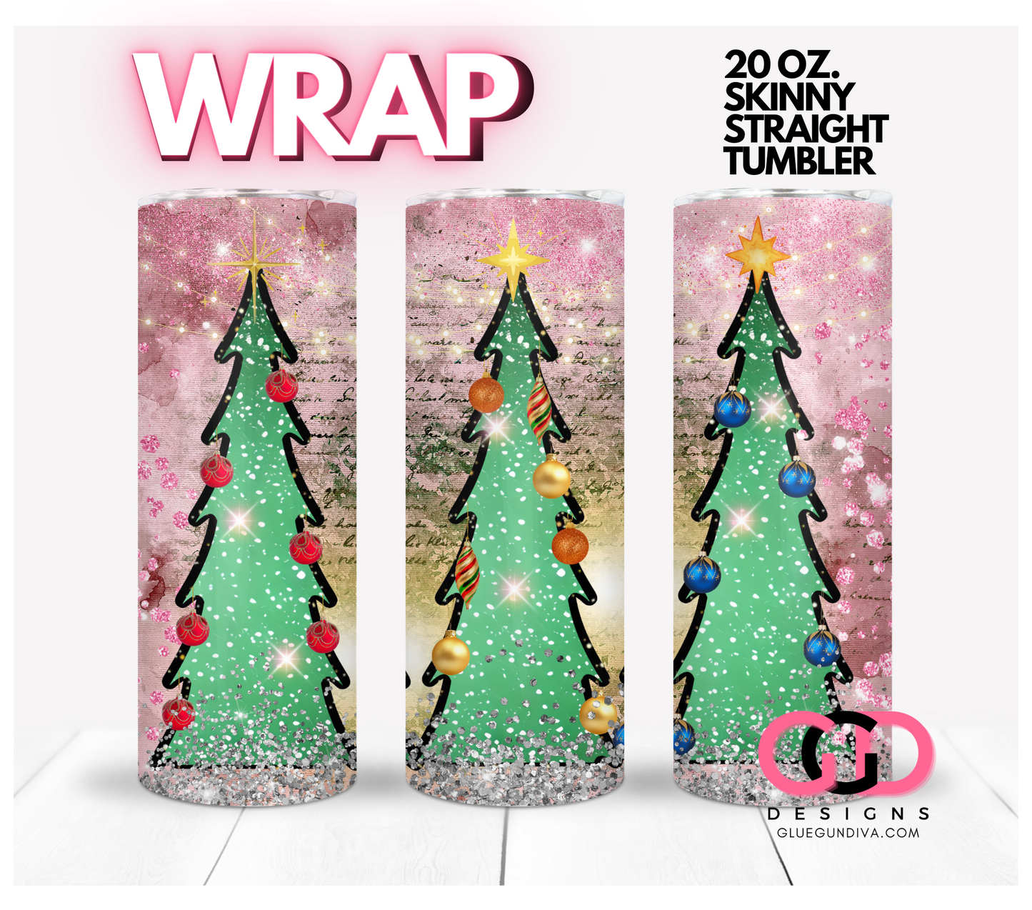 Skinny Holiday Trees-   Digital tumbler wrap for 20 oz skinny straight tumbler