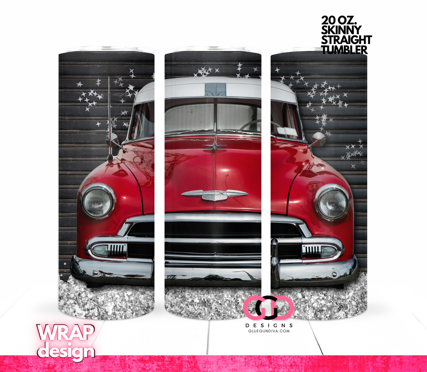 Red Chevy Deluxe-  Digital tumbler wrap for 20 oz skinny straight tumbler