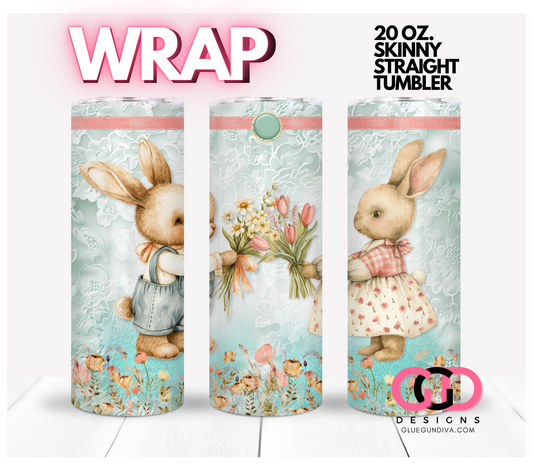 Vintage Lace Bunnies -  Digital tumbler wrap for 20 oz skinny straight tumbler