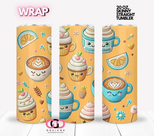 Happy lemons cupcakes and coffee-  Digital tumbler wrap for 20 oz skinny straight tumbler