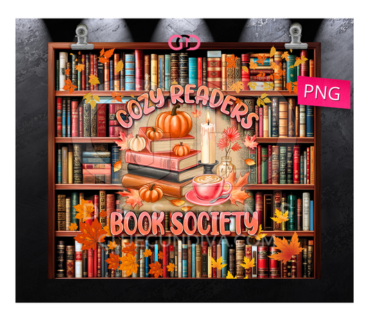 Cozy Reader Book Society -  Digital tumbler wrap for 20 oz skinny straight tumbler