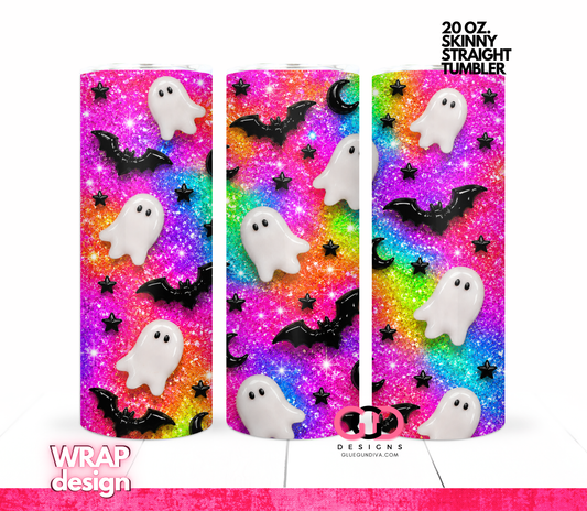 Glossy Ghosts Vibrant Neons-  Digital tumbler wrap for 20 oz skinny straight tumbler