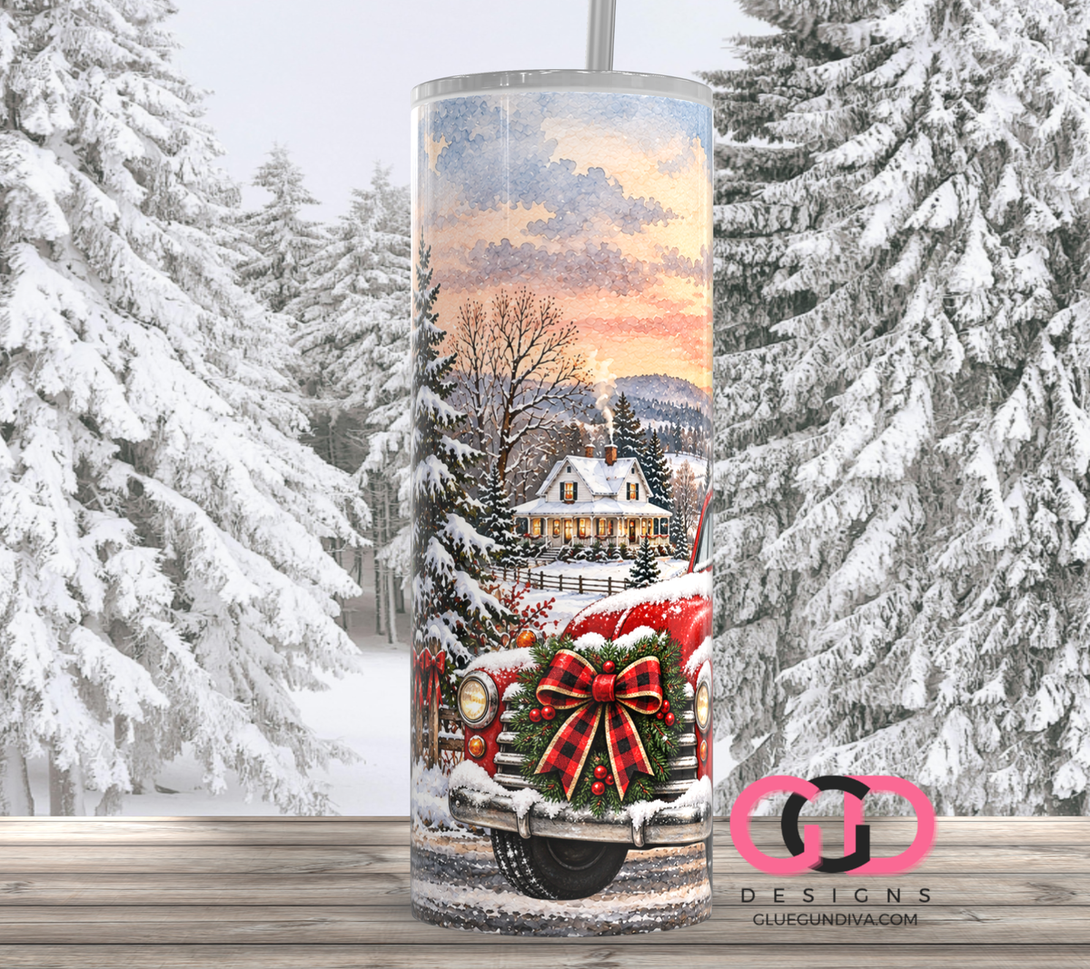 Vintage Truck By Farm -  Digital tumbler wrap for 20 oz skinny straight tumbler