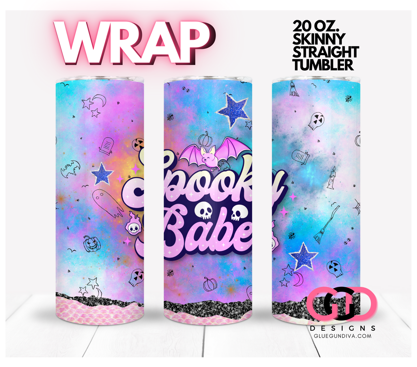 Spooky Babe Bat-   Digital tumbler wrap for 20 oz skinny straight tumbler