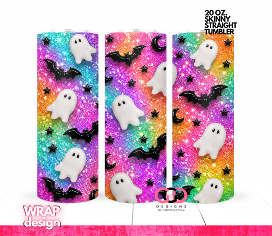 Glossy Ghosts Happy Colors  -  Digital tumbler wrap for 20 oz skinny straight tumbler