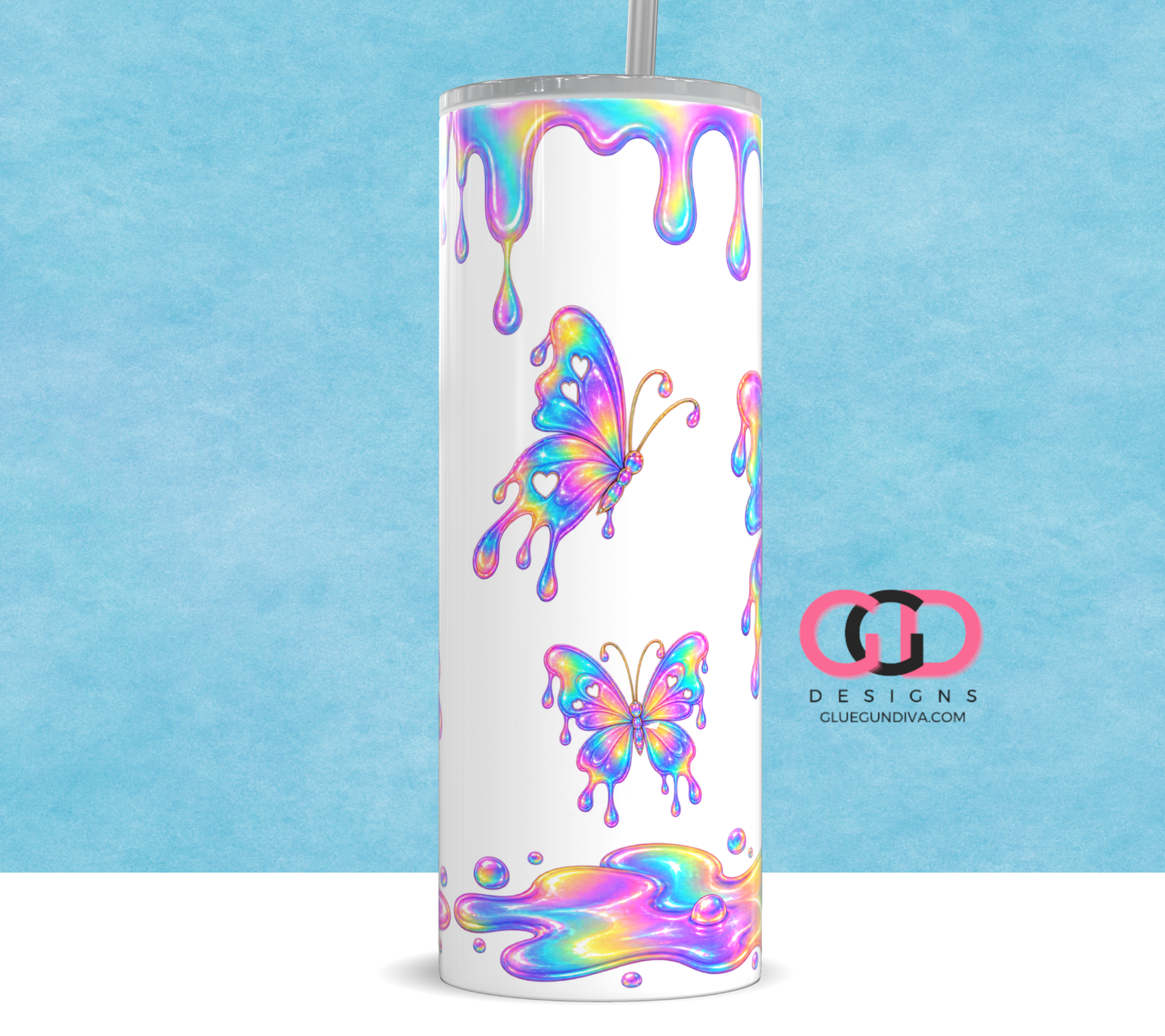 Butterfly Drip -   Digital tumbler wrap for 20 oz skinny straight tumbler