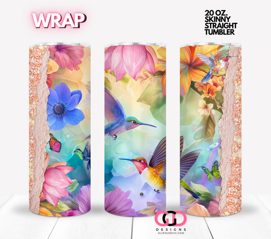 Hummingbird Paradise-  Digital tumbler wrap for 20 oz skinny straight tumbler